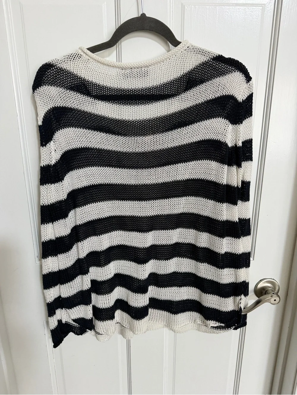 Boutique Wooden Ships Navy and White Striped Open Knit Sweater Oversized S/M - Picture 5 of 5